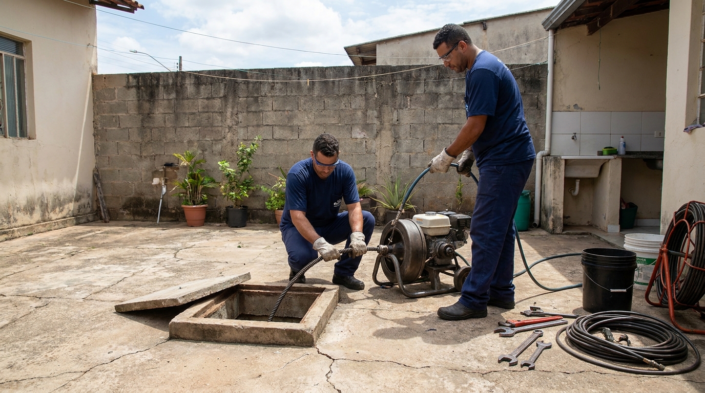 Desentupimento de esgoto residencial em Contagem‑MG