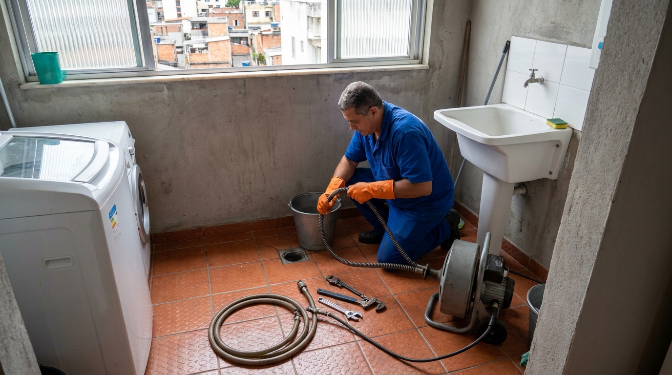 Desentupimento de ralo com equipamento em Contagem‑MG